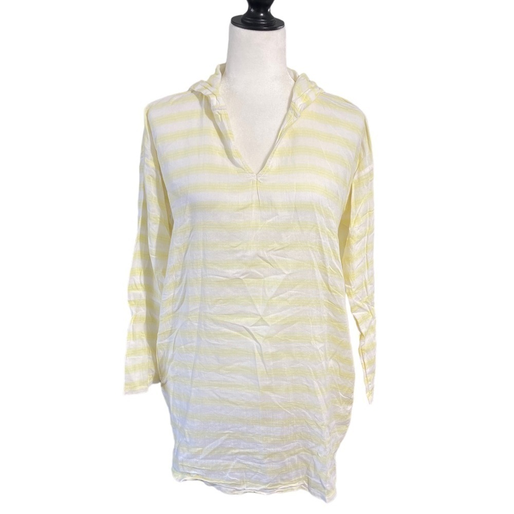 Onia Sophia Hoodie Swim Coverup Yellow Stripe 100% Cotton size XS